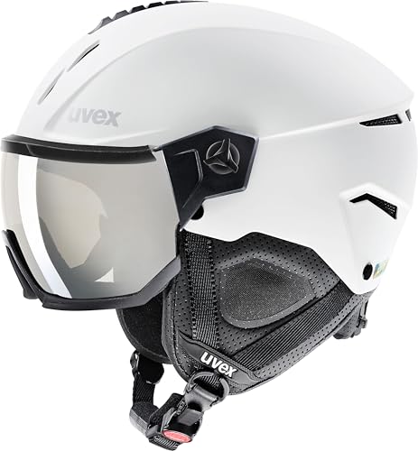 uvex Instinct Visor - robuster, stylischer, optimal belüfteter Skihelm mit beschlagfreiem Visier für Damen und Herren - White-Black matt - 56-58 cm