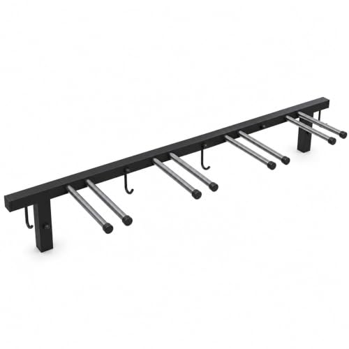 QLS Handels Skihalterung S3 Wand Skihalter für 4 Paare 83 cm Nordic Walking Trekking Stöcke Skiträger Hakenleiste mit schützender Gummierung zur platzsparenden Aufbewahrung