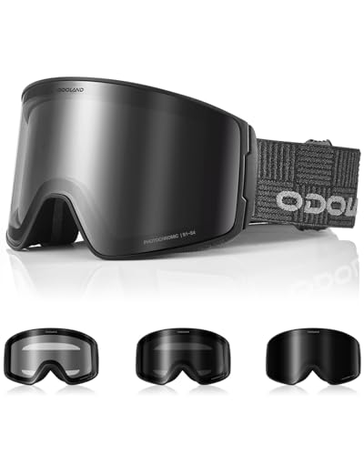 Odoland Skibrille Selbsttönend für Sonnige und Bewölkte Tage, Anti-Nebel Snowboard Brille für Herren Damen, UV-Schutz Ski Goggles, Schneebrille Photochrom