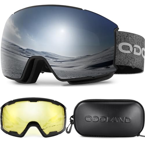 Odoland Skibrille mit 2 Magnetische Wechselglas und Etui, OTG, Toric Linse