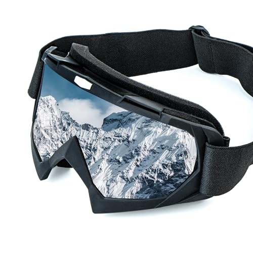 Motocross Brille Skibrille, Ski Snowboard Brille Verstellbarer Teleskopgurt, Crossbrille Mit Schaumstoffpolsterung, Sowohl für Damen Als Auch für Herren, Geeignet für Outdoor-Sportarten, Silbrig