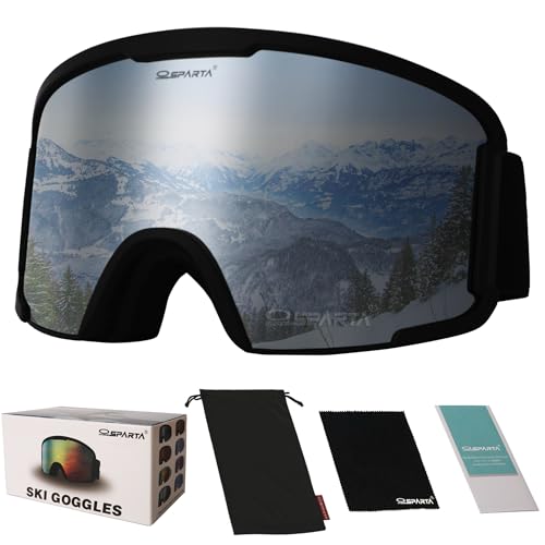 OUTDOORSPARTA Skibrille für Erwachsene (3. Schwarzer Rahmen, Volle Linse Gespiegelt Silber)